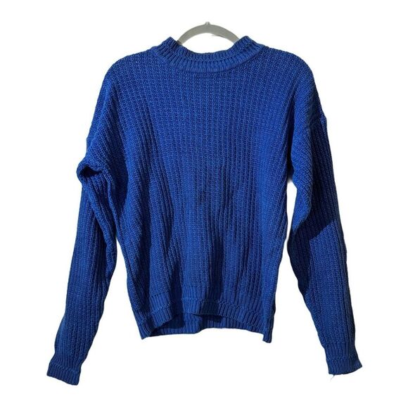 VTG Sears Roebuck Hand-Looked Mens Blue Crew Neck Pullover Sweater M Long Sleeve - Picture 1 of 9